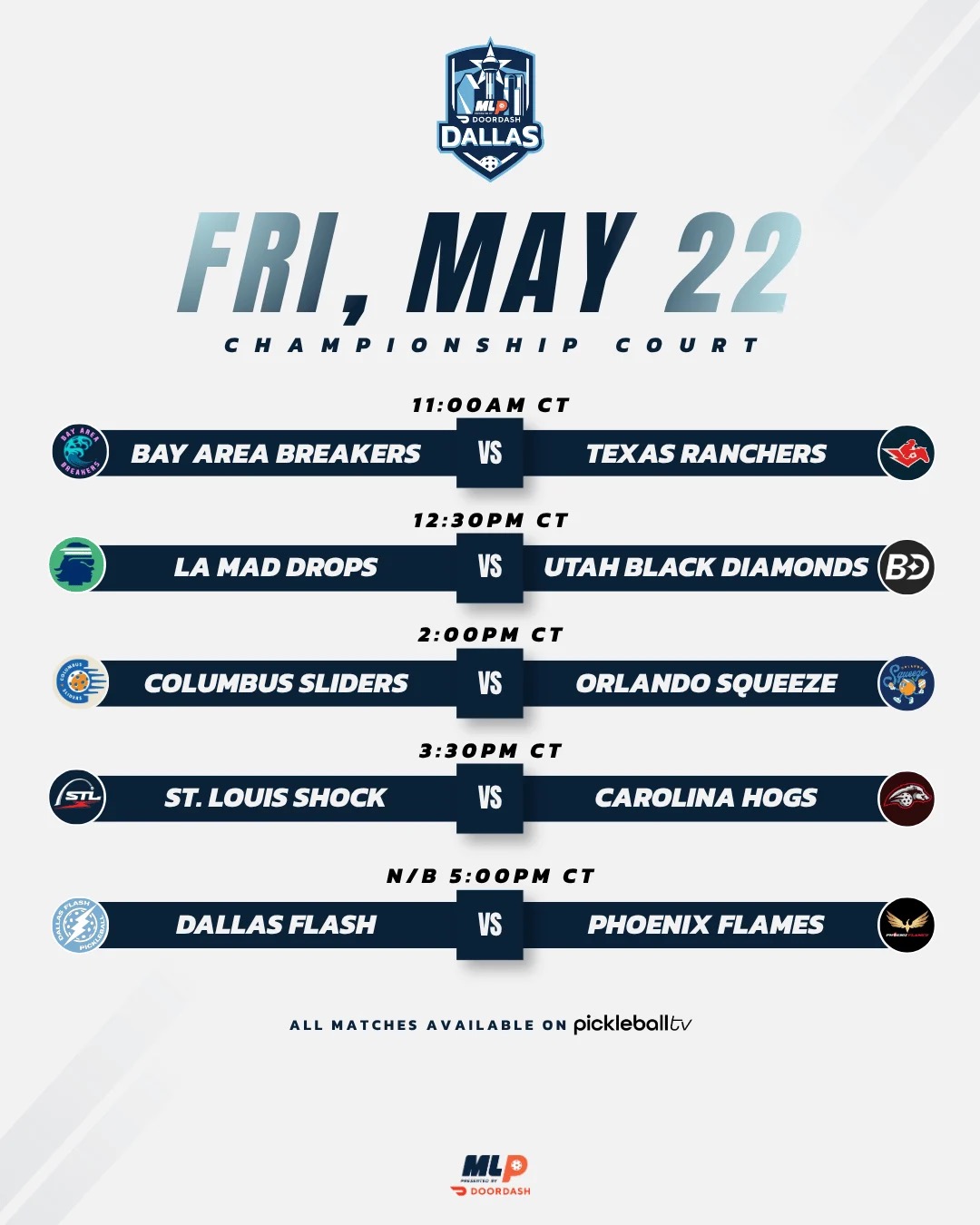 MLP Dallas 2026 Order of Play: Championship Action Begins Friday
