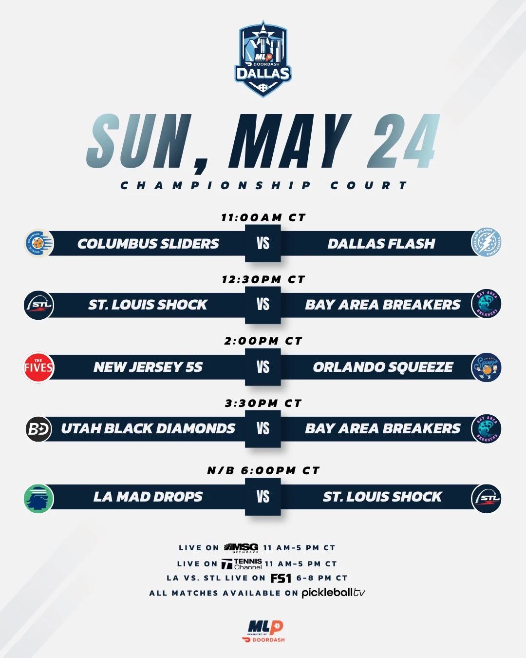 MLP Dallas 2026 Order of Play: Championship Action Begins Friday